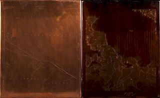 Rare Pair of United States Geological Survey (USGS) Copper Map Plates, 1880-1950, each of the two engraved plates illustrating a topographical map of 