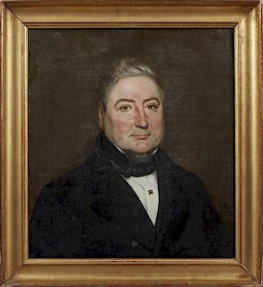 French School, "Portrait of a Gentleman with Gray Hair and a Black Beard," early 19th c., oil on canvas, laid to board, presented in a wide gilt and g