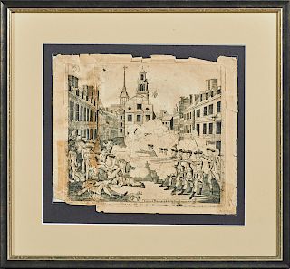 Paul Revere (1735-1818), "The Bloody Massacre perpetrated in King Street Boston on March 5th, 1770 by a party of the 29th REG'T.," 1770, engraving, ma