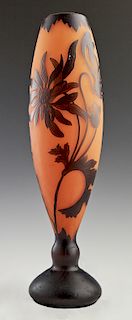 Loetz Cameo Art Glass Footed Vase, c. 1930, with floral decoration, signed Richard, H.- 13 in., Dia.- 3 3/8 in.