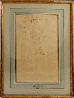 Eugene Ferdinand Victor Delacroix (1798-1863, France), "Study of Cavaliers," 19th c., graphite, inscribed illegibly lower right, stamped "ED" lower ri