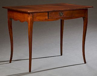 French Louis XV Style Carved Mahogany Diminutive Writing Table, 19th c., the rectangular top over a wide serpentine skirt with a single frieze drawer,
