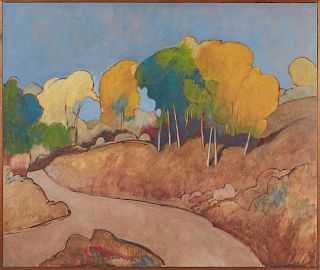 Andrew W. Taylor (1949- , Colorado), "Autumnal Mountain Road," oil on canvas, 1979, signed and dated lower left, presented in an artist's frame, H.- 5