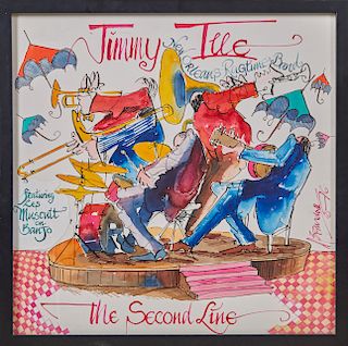 Leo Meiersdorff (1934-1994, New Orleans), "The Second Line," 1976, watercolor of a New Orleans Ragtime Band, signed and dated right center margin, pre