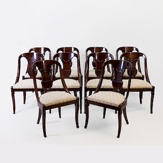 Set of Ten Classical Carved Mahogany Klismos Chairs