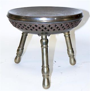 A Pair of Brass Stools, Height 14 inches.