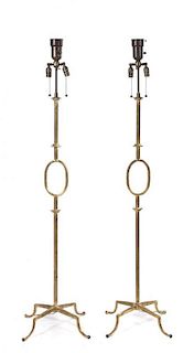 A Pair of Gilt Metal Floor Lamps, Height 70 inches.