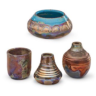 PEWABIC Four cabinet vases
