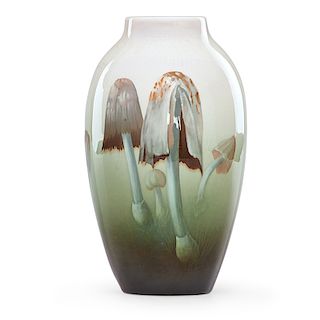 C. SCHMIDT; ROOKWOOD Iris Glaze vase w/ mushrooms