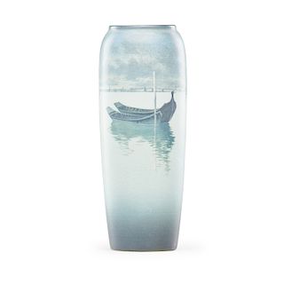 C. SCHMIDT; ROOKWOOD Marine Scenic Vellum vase