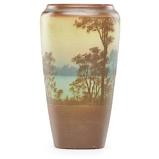 SALLIE COYNE; ROOKWOOD Banded Scenic Vellum vase