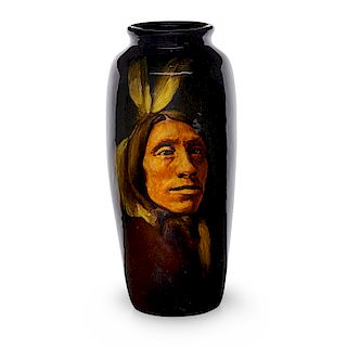 A. SEHON; ROOKWOOD American Indian portrait vase