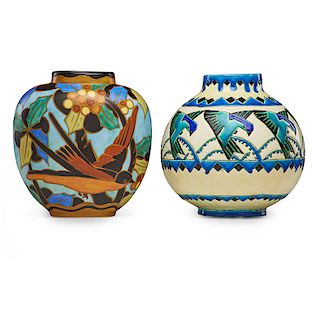 CHARLES CATTEAU; BOCH FRERES Two Art Deco vases