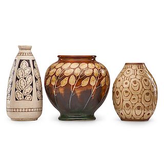 C. CATTEAU; BOCH FRERES Three Grès Keramis vases