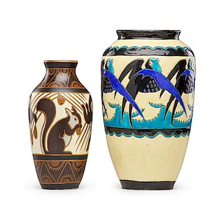 CHARLES CATTEAU; BOCH FRERES Two Art Deco vases
