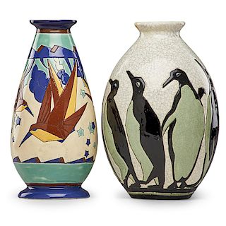 C. CATTEAU; BOCH FRERES Two Keramis vases