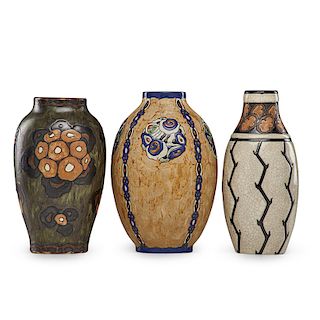 C. CATTEAU; BOCH FRERES Three Grès Keramis vases