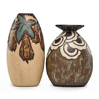 CHARLES CATTEAU; BOCH FRERES Two GrÌ¬s vases