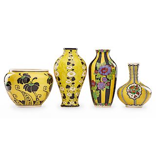 C. CATTEAU; BOCH FRERES Four Keramis vases