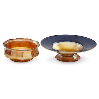 TIFFANY STUDIOS Gold and blue Favrile bowls