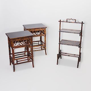 Pair of Chinese Hardwood and Bamboo Side Tables