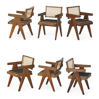 PIERRE JEANNERET Six library chairs