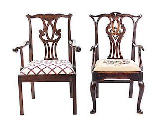 Two Associated Chippendale Style Open Armchairs, Height of taller 39 3/4 inches.