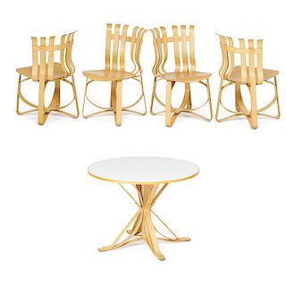 FRANK GEHRY; KNOLL Table and set of four chairs