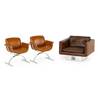 WARREN PLATNER Pair of armchairs and lounge chair