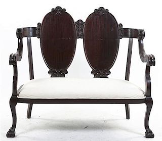 An American Mahogany Double-Back Settee, Height 41 x width 47 x depth 23 inches.