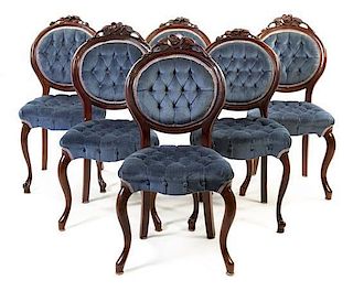 An Assembled Set of Six Victorian and Victorian Style Side Chairs, Height 22 1/4 inches.