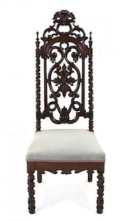 A Renaissance Revival Style Hall Chair, Height 43 1/2 inches.
