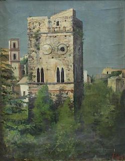 CAPONE, Gaetano. Oil on Canvas. Tower in Italian