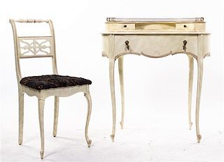 A Louis XV Style Painted Ladys Writing Desk, Height 33 1/2 x width 32 x depth 19 inches.
