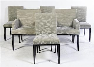 A Set of Six Mohair Side Chairs, Height 34 inches.