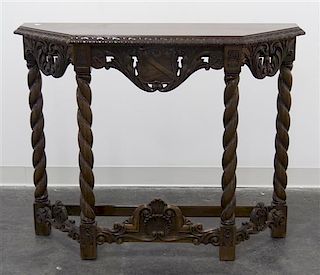 A Renaissance Revival Mahogany Console Table, Height 34 x width 43 x depth 13 1/2 inches.