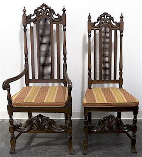 A Pair of Renaissance Revival Open Armchairs, Height 51 3/4 inches.