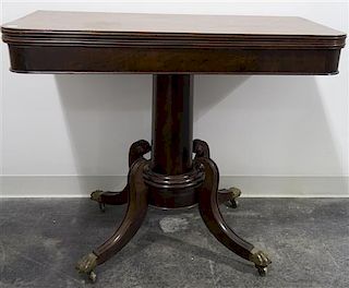 An American Federal Style Mahogany Game Table, Height 29 x width 36 x depth 18 1/2 inches (closed).