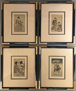 Four Framed Kitagawa Utamaro Woodblock Prints