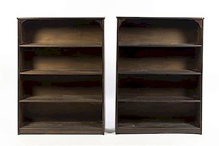 A Pair of Arts & Crafts Oak Bookcases, Height 47 x width 35 x depth 9 1/2 inches.