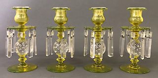 Four Yellow Pairpoint Glass Candlesticks