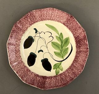 Red Spatterware Plate with Acorns