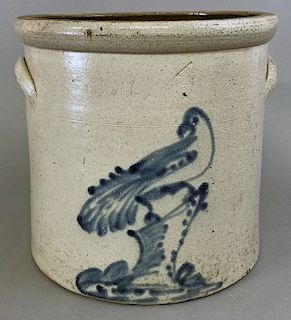 Four Gallon Stoneware Crock with Bird Decoration