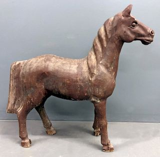 Wood Carved Brown Painted Horse