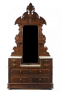 A Victorian Walnut Chest with Mirror, Width 51 inches.
