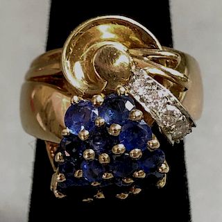 14K Yellow Gold Diamond & Sapphire Cocktail Ring