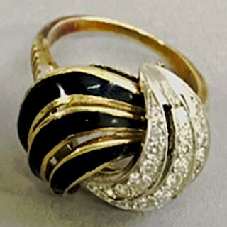 14 Karat Gold Black Enamel & DIamond Ring