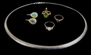 Gold Rings with Sterling Necklace and Earrings