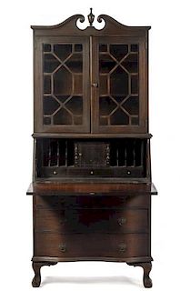 An American Mahogany Secretary Bookcase, Height 79 x width 33 3/4 x depth 17 inches.