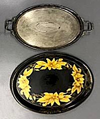 Silver Plate Serving Tray & Tole Decorated Tray